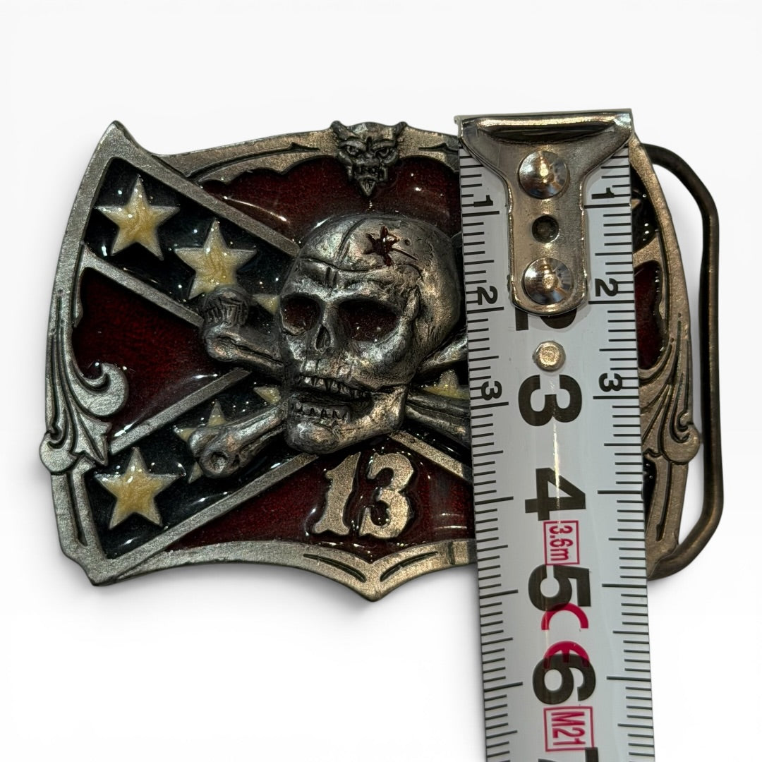 1981 Great American Buckle Co. No. 13 Skull Confederate Flag Belt Buckle