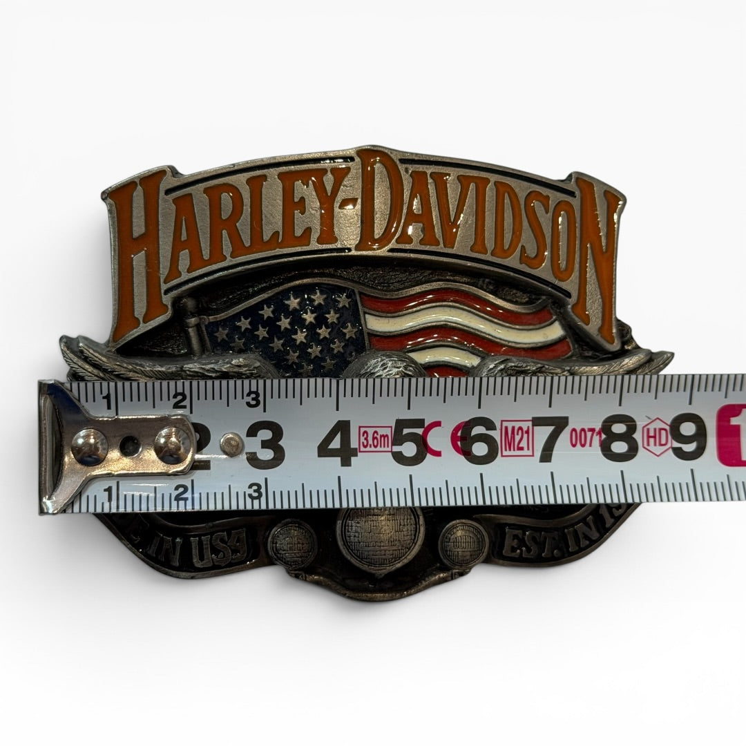 1991 Harley-Davidson Eagle & American Flag Enamel Belt Buckle