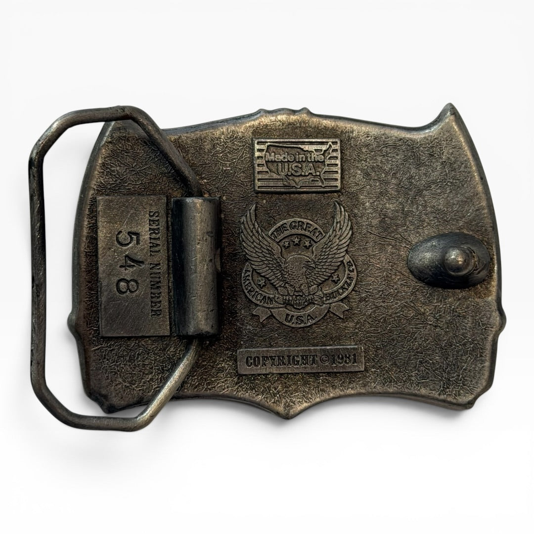 1981 Great American Buckle Co. No. 13 Skull Confederate Flag Belt Buckle