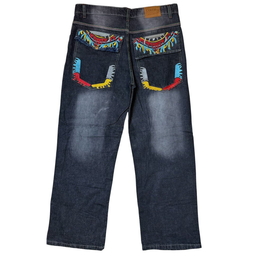 Pocket Embroidered Hip Hop Jean's