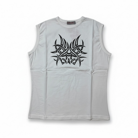 Y2K Tribal Graphic White Sleeveless T-Shirt