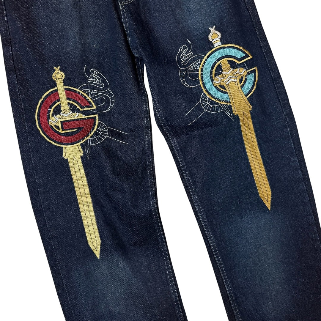 Tiger/Swords Embroidered Hip Hop Jean's