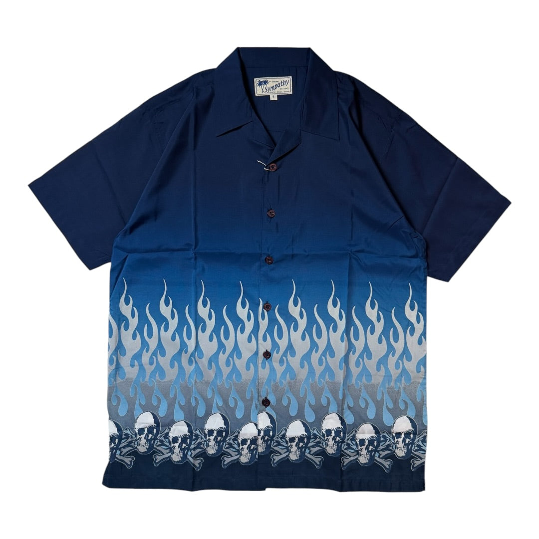 Y2K Flame Blue Skull Button Up Shirt