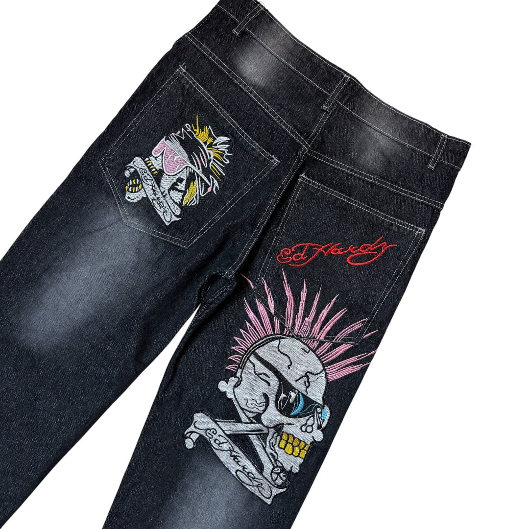 Hip Hop Embroidered Baggy Ed-Hardy Jeans