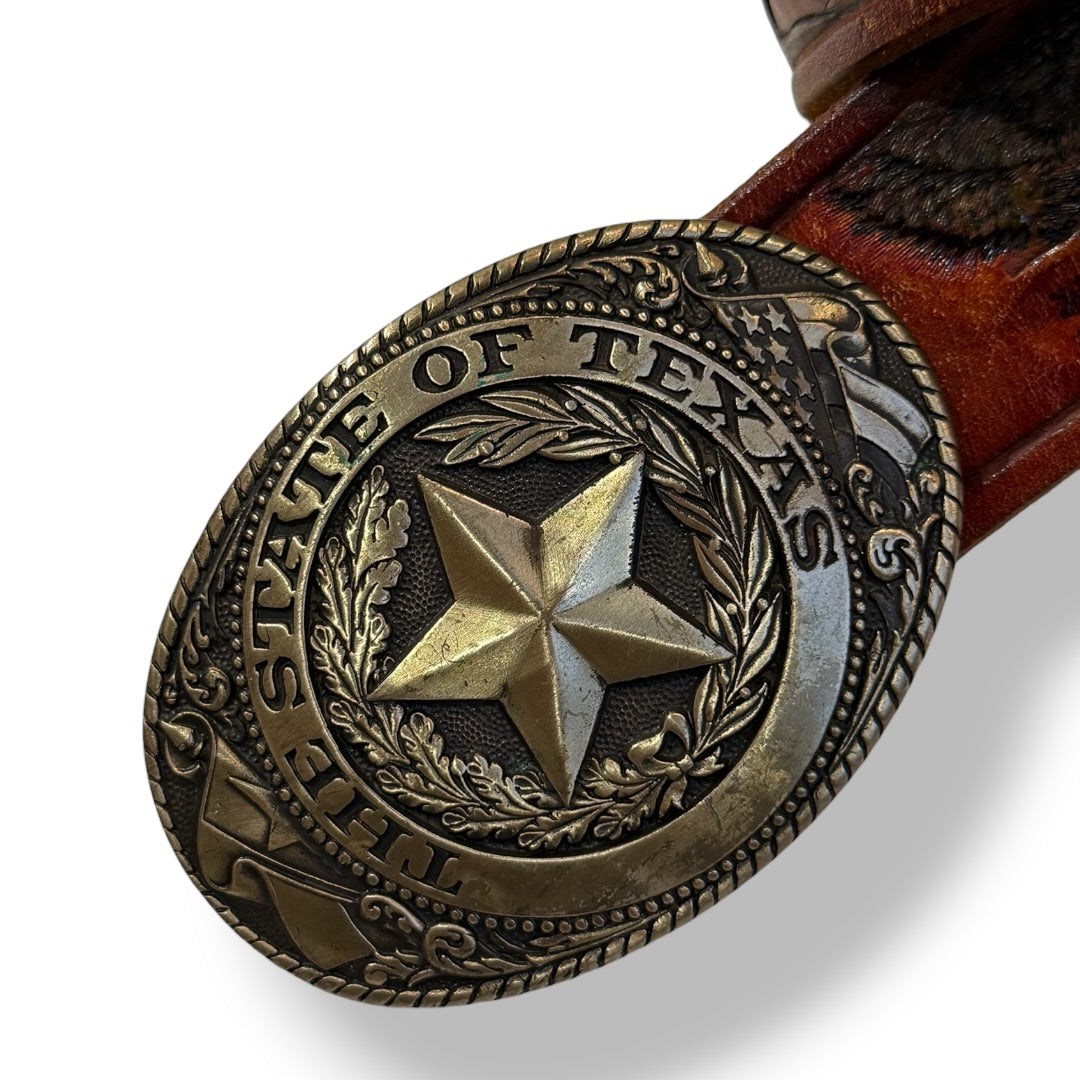 Tony Lama State Series Collection Texas Solid Brass Leather Belt