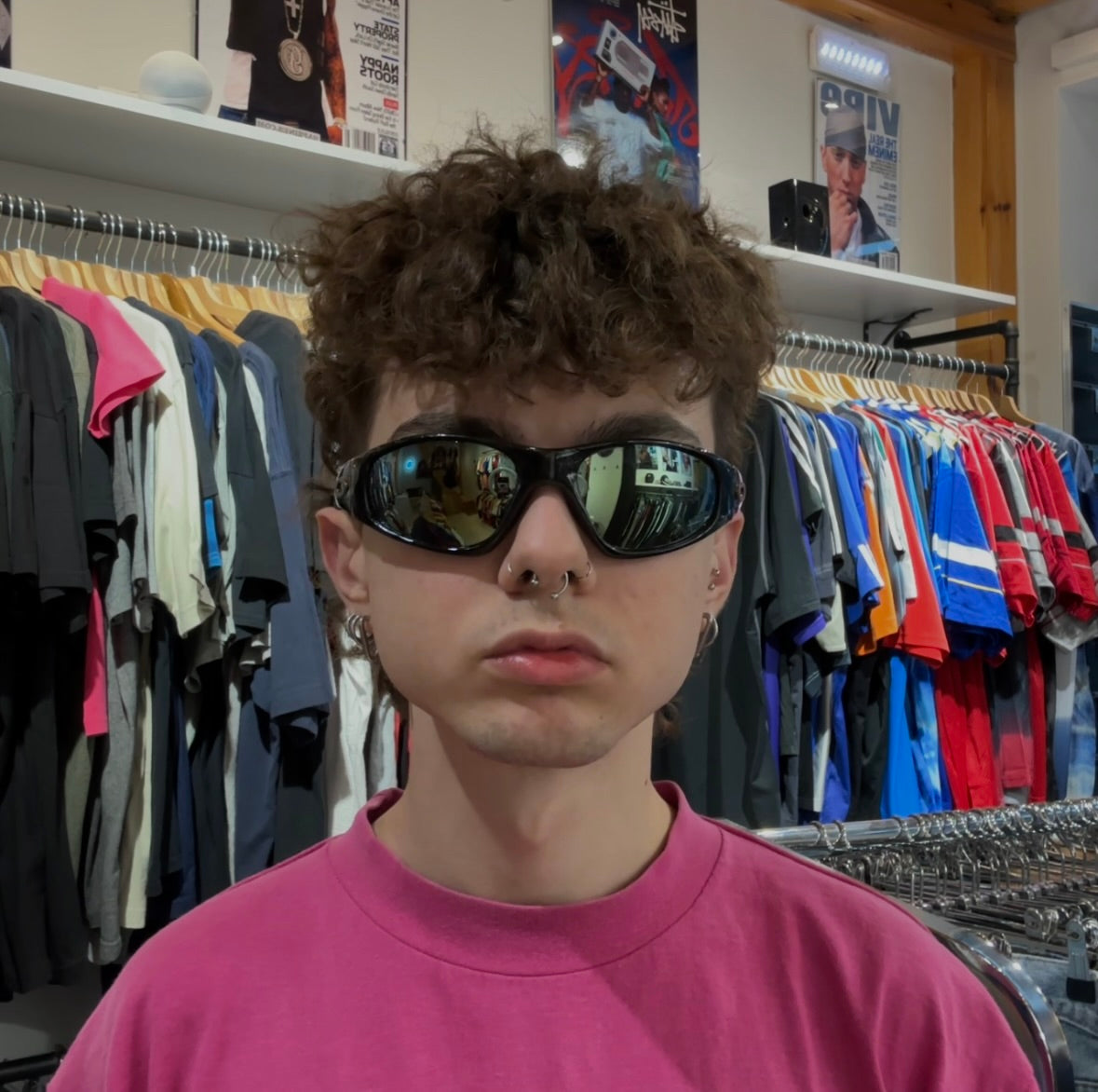 Vintage Sport Black Mirrored Sunglasses