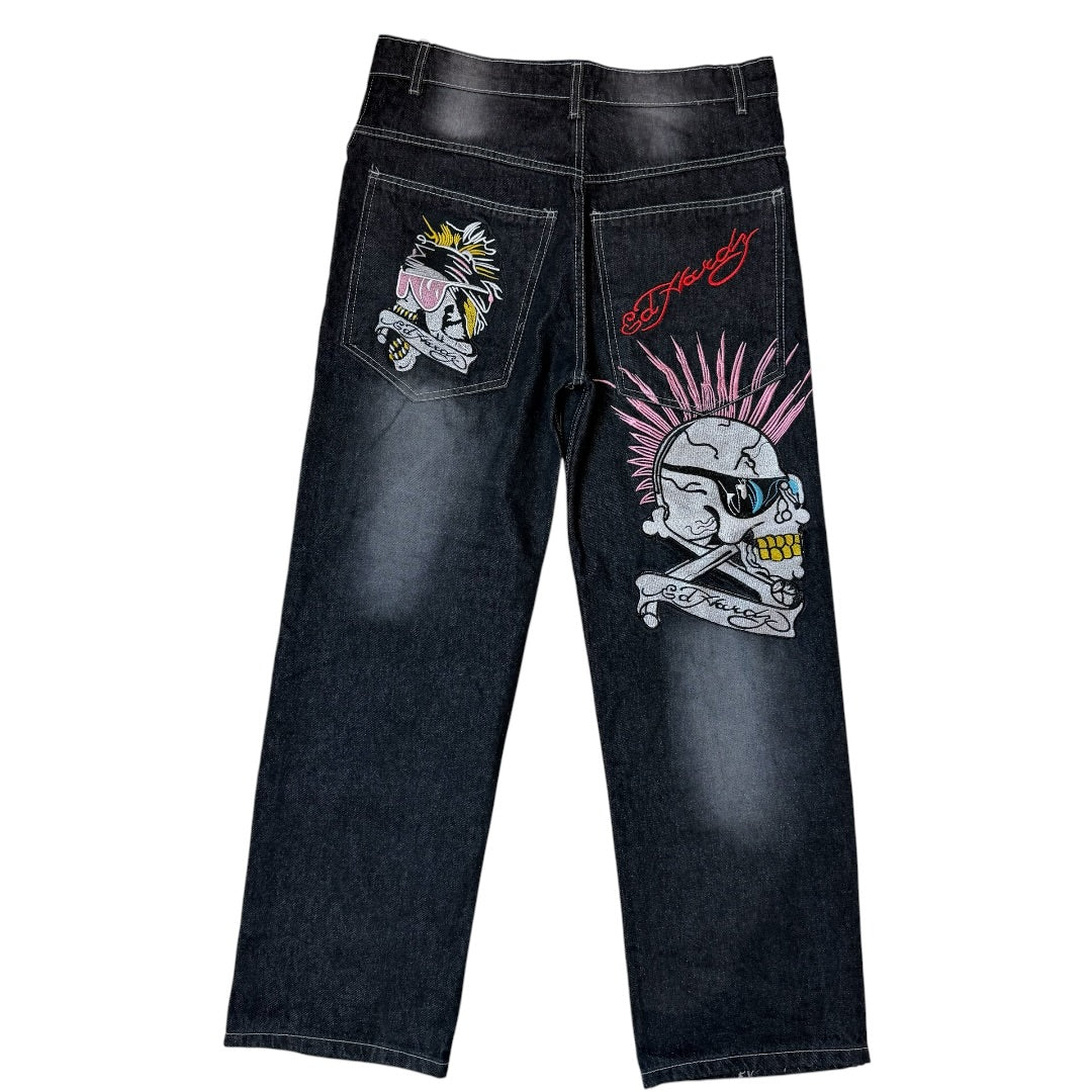 Hip Hop Embroidered Baggy Ed-Hardy Jeans