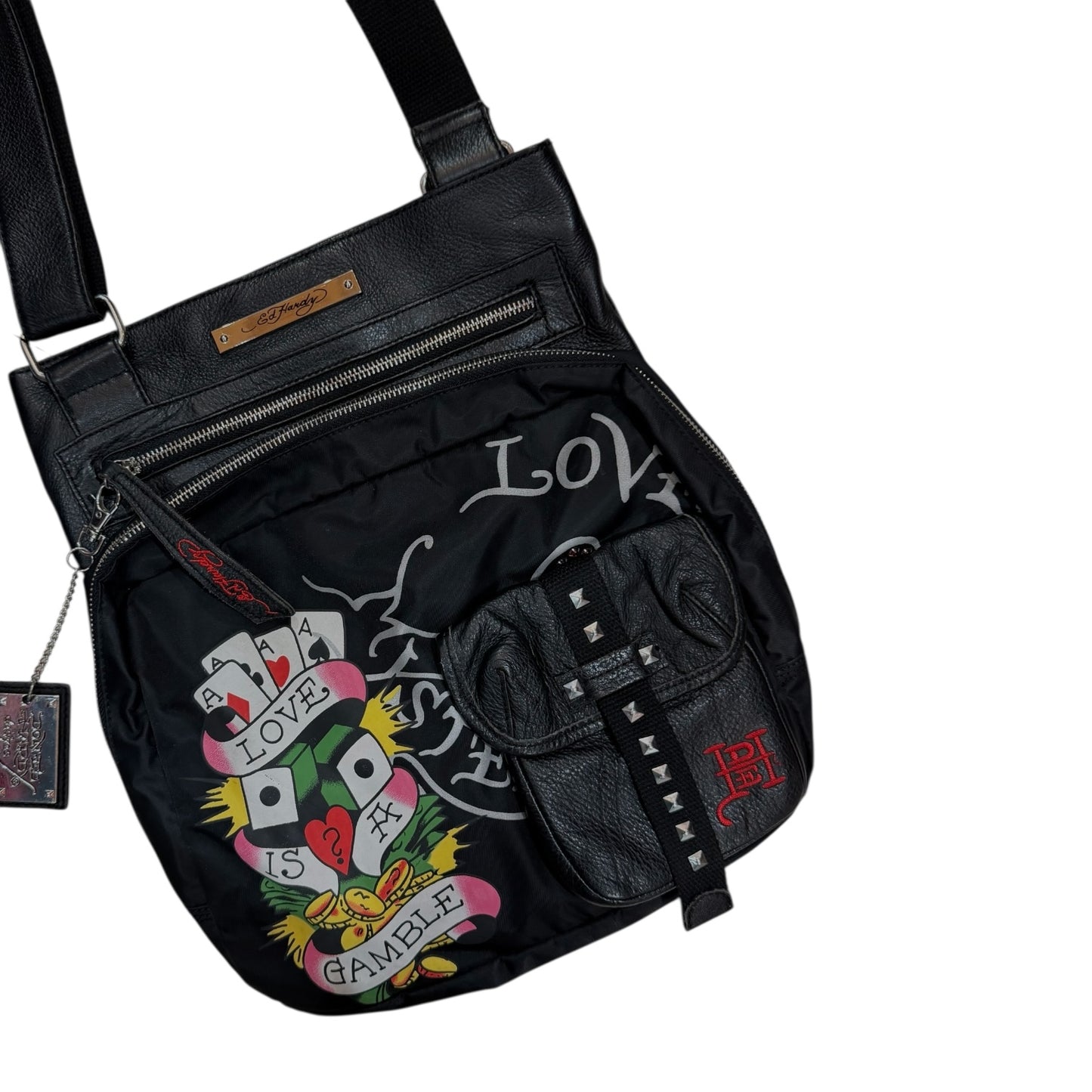 Ed Hardy Leather messenger-style crossbody Bag
