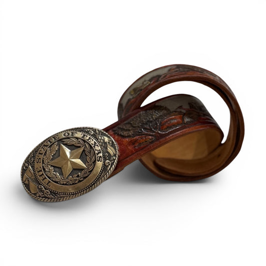 Tony Lama State Series Collection Texas Solid Brass Leather Belt