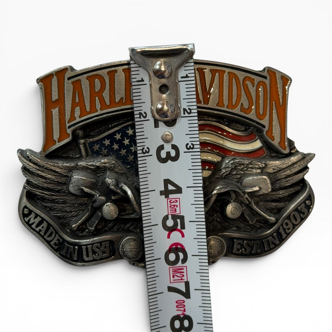 1991 Harley-Davidson Eagle & American Flag Enamel Belt Buckle