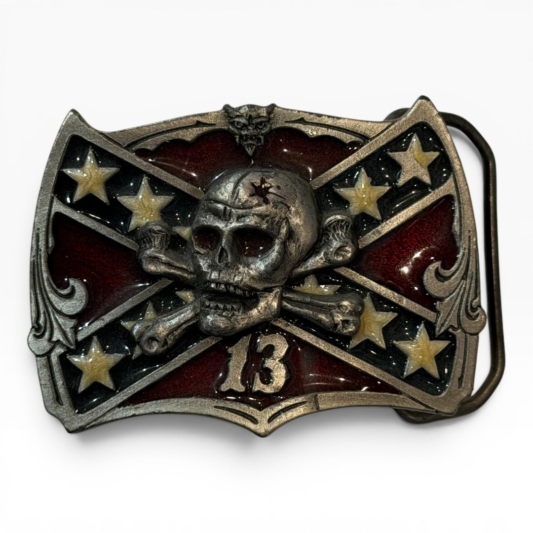1981 Great American Buckle Co. No. 13 Skull Confederate Flag Belt Buckle