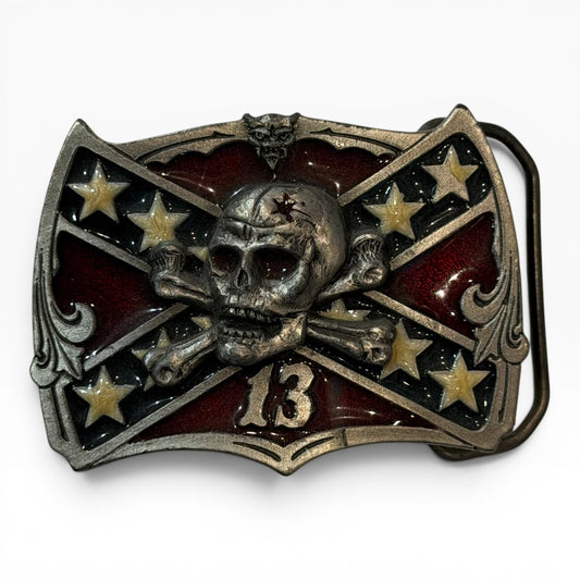 1981 Great American Buckle Co. No. 13 Skull Confederate Flag Belt Buckle