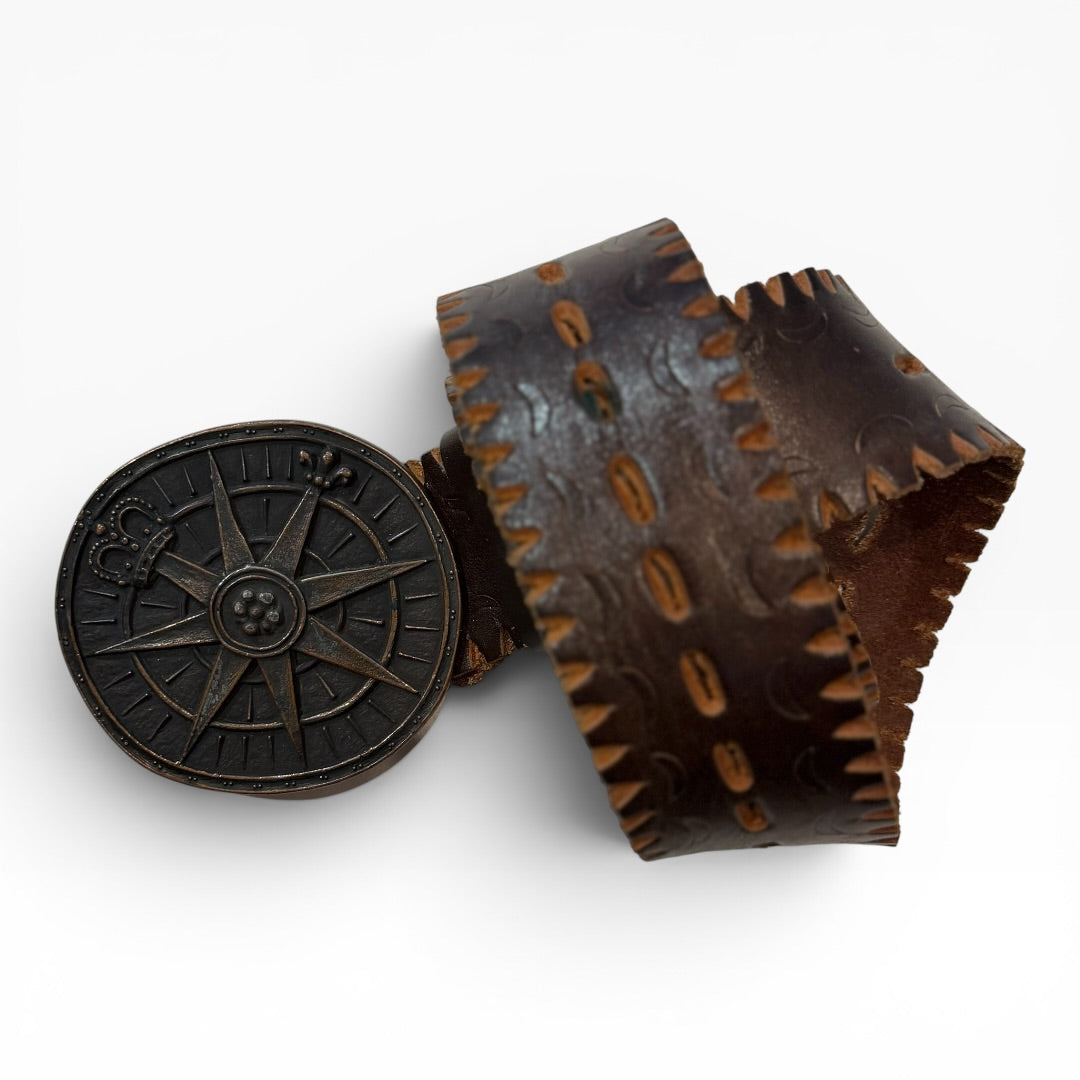 Vintage Handmade Compass Leather Belt