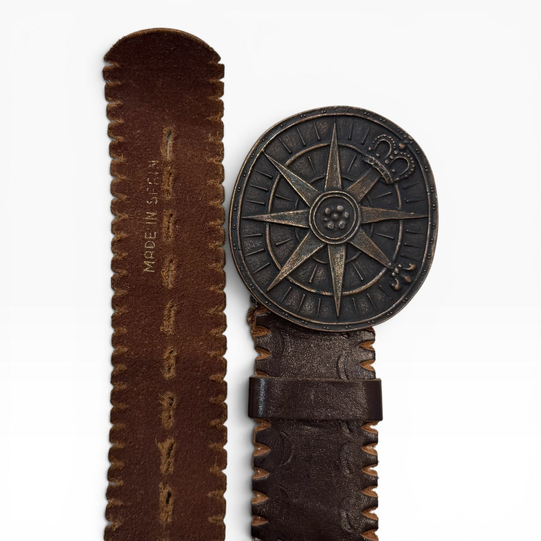 Vintage Handmade Compass Leather Belt