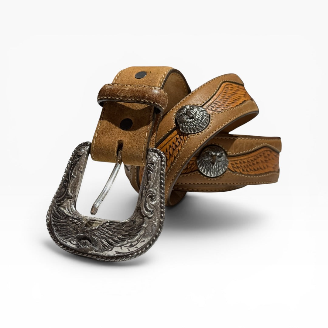 Vintage Silver Creek Eagle Tooled Leather Belt